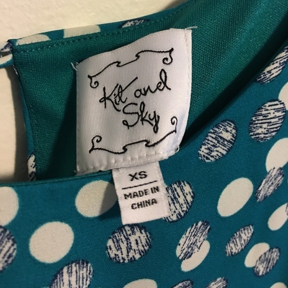 Kit and Sky Abstract Polka Dot Print Blue Dress Size XS Long Sleeve Belt… - Picture 3 of 5